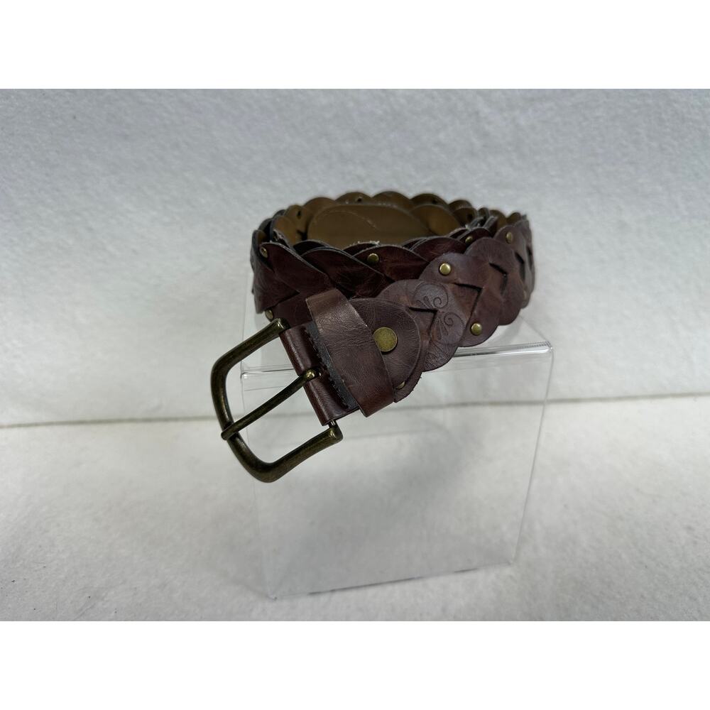 Synthetic Leather Western Braided Brown Belt SZ M with Brass Buckle Bohowestern